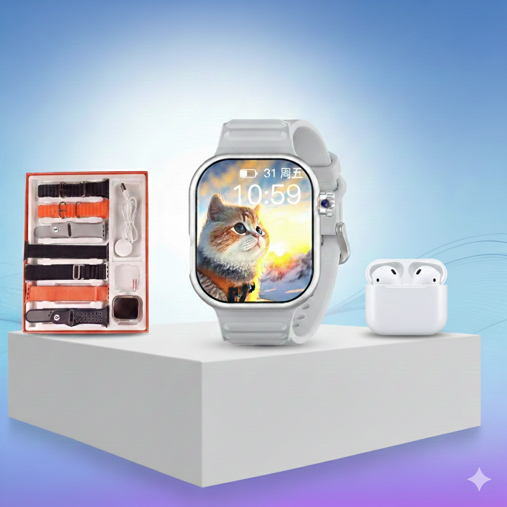 عرض (ساعة سمارت بشريحة +سماعة الترا +هدية مجانية 7 استيك +سماعة airpods) - الصورة 7